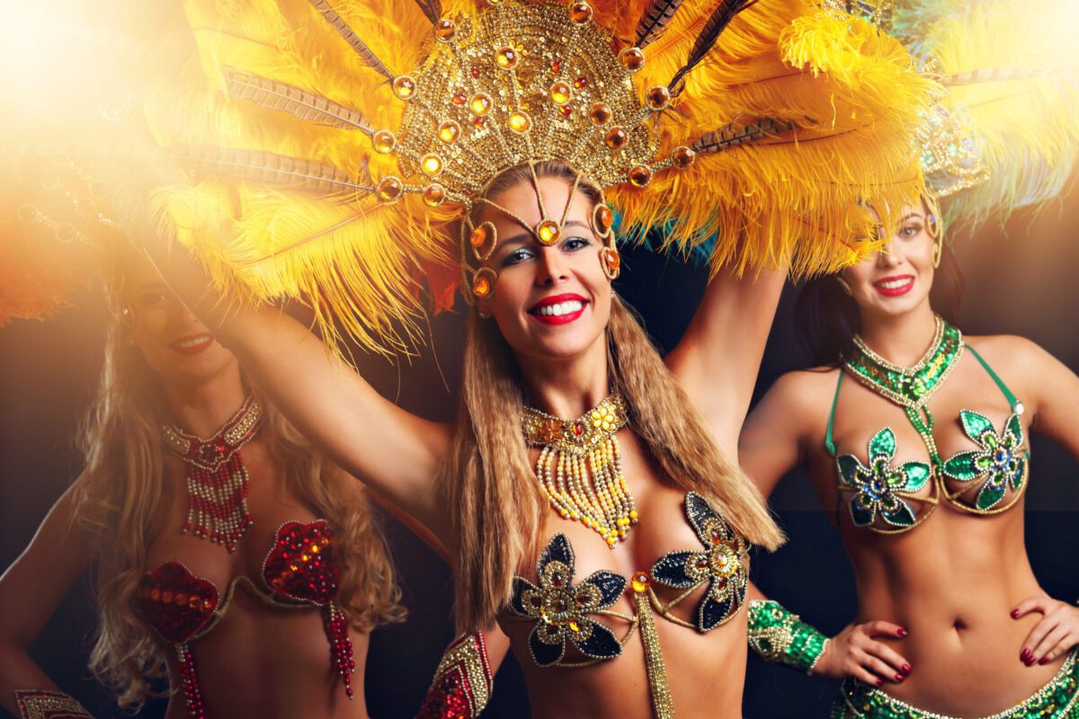 Brazilian women dancing samba music at carnival party